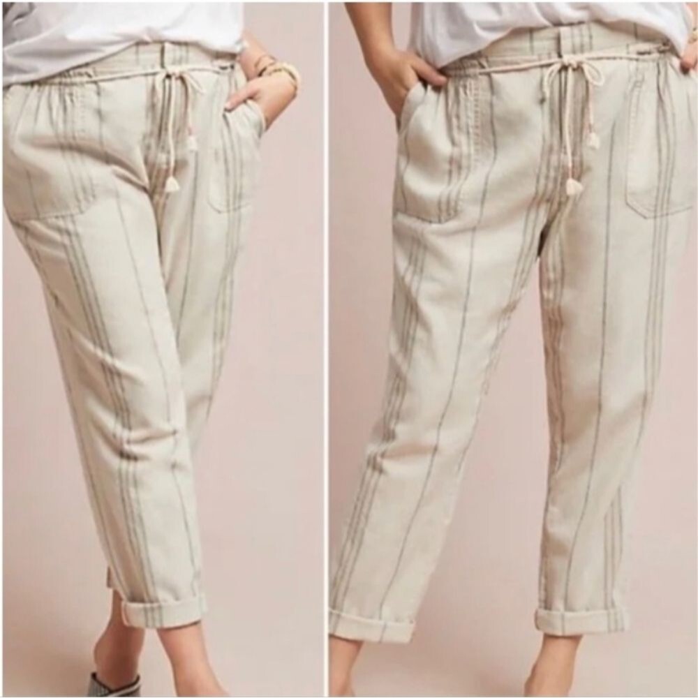 Anthropologie Seashore Striped Linen Blend Pants Large